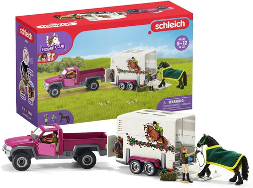 Schleich Horse Club Pick-up mit Pferdeanhänger 42346, 38-teiliges Set mit Friesenstute und Figuren