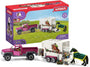 Schleich Horse Club Pick-up mit Pferdeanhänger 42346, 38-teiliges Set mit Friesenstute und Figuren