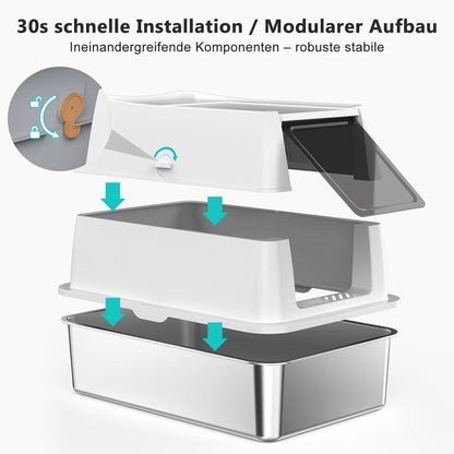 FURTIME XXL Katzenklo Edelstahl – Geschlossen mit Deckel