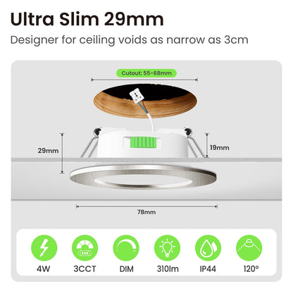 ALUSSO LED Einbaustrahler 12er Set, dimmbar, 3 Farbtemperaturen, IP44