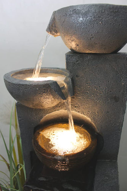 Arnusa Gartenbrunnen BK843 mit LED-Wasserfall, 109 cm, Steinoptik Grau