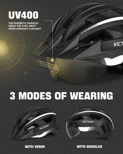 VICTGOAL Fahrradhelm VG112 mit Magnetbrille und LED-Rücklicht, M