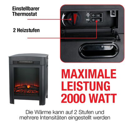 Classic Fire Elektrokamin Modena – Schwarz mit Heizfunktion
