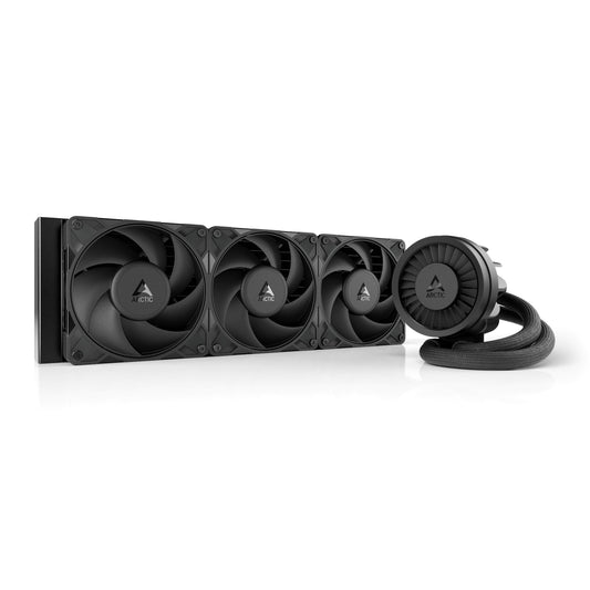 ARCTIC Liquid Freezer III Pro 360 AIO CPU Wasserkühlung. Schwarzes 360mm AIO-System mit Radiator, Pumpe, drei Lüftern für CPU-Kühlung.