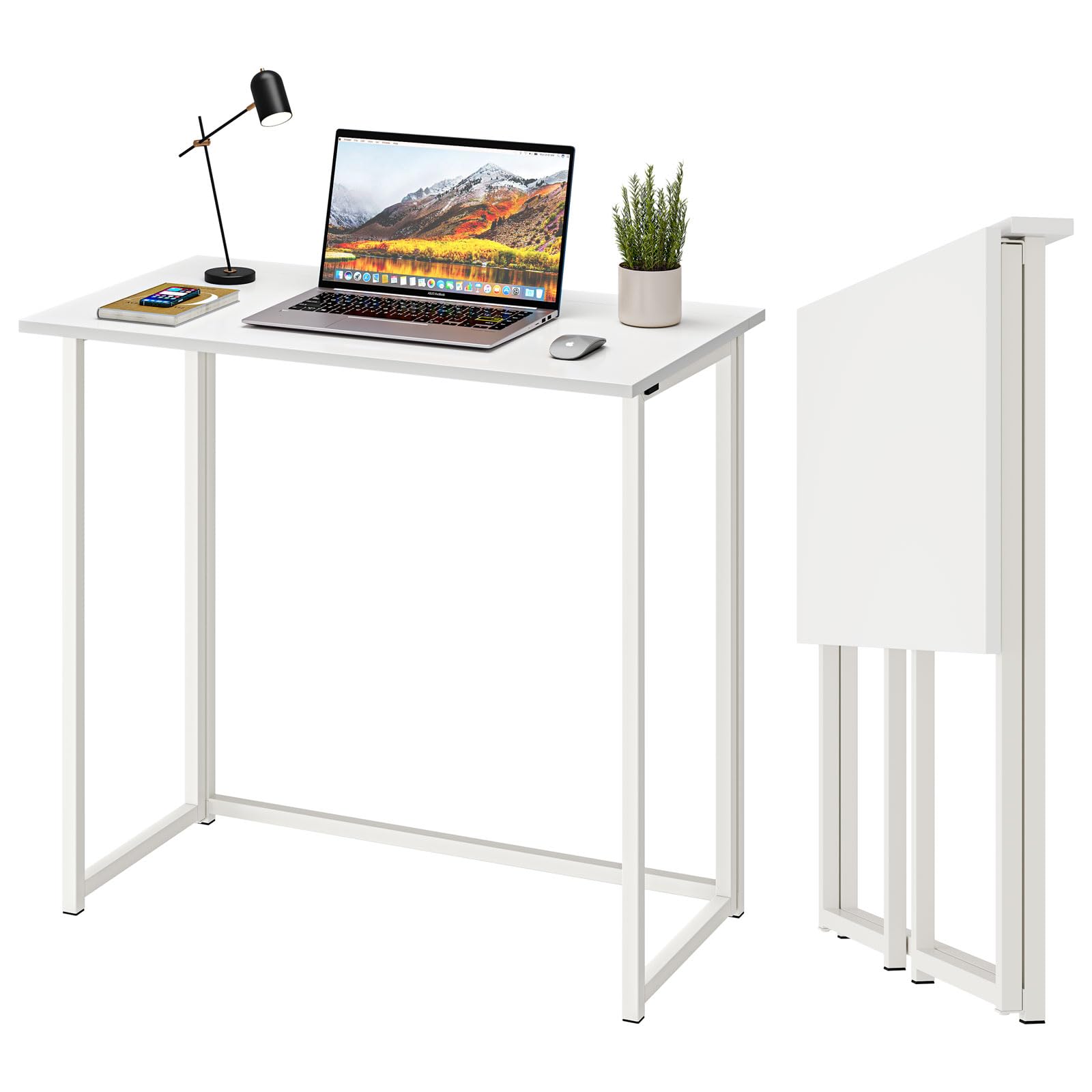 Dripex Klappbarer Schreibtisch Computertisch - 80x45cm Weiss. Rechteckiger, weißer Klapptisch zum Arbeiten oder Lernen.