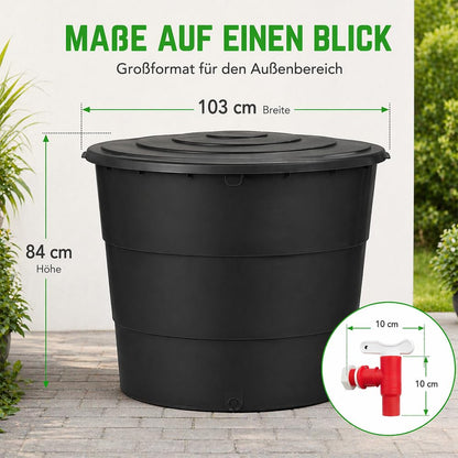 Ondis24 Regentonne XXL 500 L Kunststoff mit Deckel und Auslaufhahn