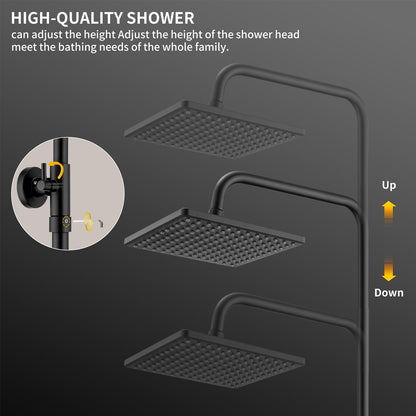HOMELODY Duschsystem mit Thermostat Schwarz - Duscharmatur Edelstahl Regendusche mit armatur, Duscharmatur Komplettset 2 Shower Head Sicherheitssperre bei 38°C, Duscharmatur Schwarz
