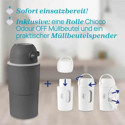 Chicco Windeleimer XL Geruchskontrolle Kompakt – Ohne Kassetten, Grau