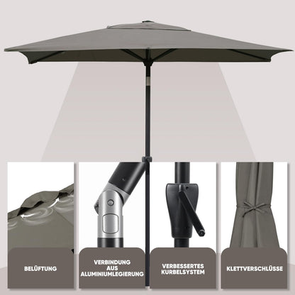 Sekey Sonnenschirm rechteckig 210 × 140 cm mit Kurbel, Cappuccino