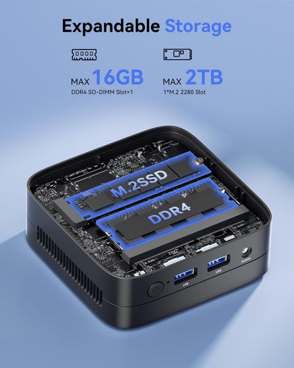 NiPoGi Essenx E1 Mini PC W-11 PRO Ιntel Alder Lake N95(Max. 3.4GHz) 16GB RAM 256GB M.2 SSD,Desktop PC Mini Computer 4K@60HZ UHD Dual Display HDMI+DP 1.4/Dual Bande WiFi/BT4.2/RJ45/VESA