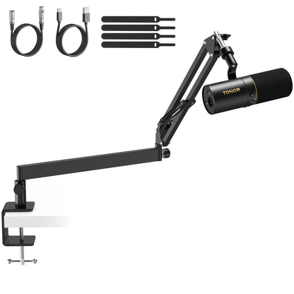 TONOR TD510+LP Dynamisches Mikrofon mit USB, XLR und Mikrofonarm, schwarz, für Podcast und Streaming