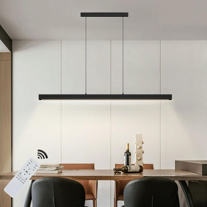 SENFAY LED Pendelleuchte Esstisch 100cm dimmbar schwarz Fernbedienung, lineare Hängelampe aus Holz und Aluminium