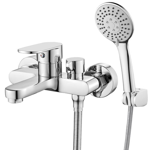 Hermodly Badewannenarmatur mit Handbrause, Messing verchromt, Wandmontage