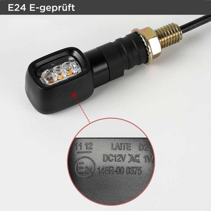 evermotor Mini LED Blinker Motorrad E-geprüft 12V Retro 4 Stück IP67