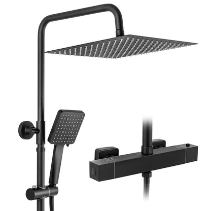 Auralum Thermostat Duschsystem - Schwarz 30cm Regendusche