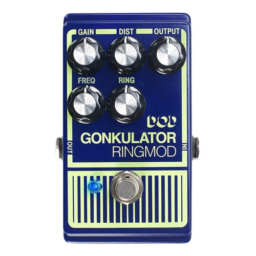 DOD gonkulator Ring Modulator Effektpedal für Gitarre. Rechteckiges Pedal mit Reglern. Erzeugt Ringmodulation für Gitarrensounds.