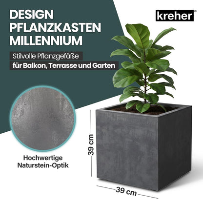 Kreher Millennium Pflanzkübel 40 L Anthrazit, Naturstein-Optik