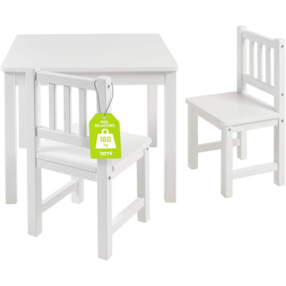 Bomi Kindersitzgruppe Amy Holz – Kindertisch Set 2 Stühle Weiss