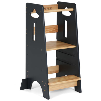 COSYLAND Lernturm Montessori höhenverstellbar - Holzfarbe. Stabiler, holzfarbener Standturm. Ermöglicht Kindern sicheren Zugang zu Küchen-Arbeitsflächen.