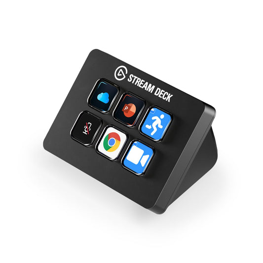 Elgato Stream Deck Mini – Smart Controller für Apps & Produktivität, schwarzes, rechteckiges Gerät mit 6 LCD-Tasten für Hotkeys und Makros.