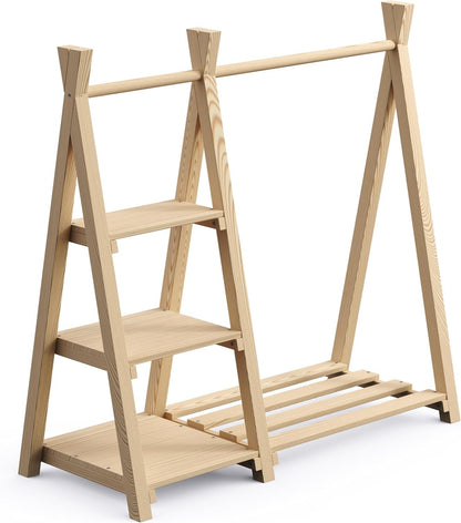 Bellabino Ryck Kleiderstange Kinder - Massivholz Natur 4 Ablagen
