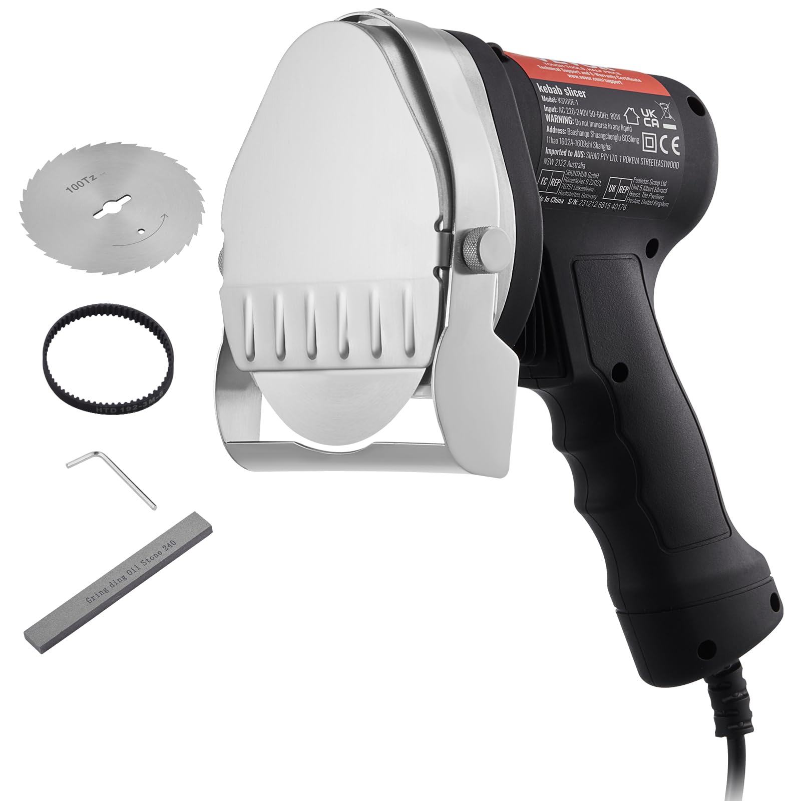 VEVOR Dönermesser Elektromesser KS-100E-1, 80 W, Edelstahl mit runder Klinge