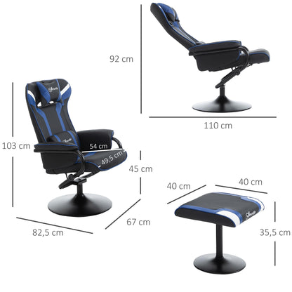 Vinsetto Relaxsessel mit Hocker – Gaming Sessel Dunkelblau+Schwarz