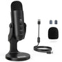 ZealSound K66 USB-Kondensatormikrofon mit Rauschunterdrückung, schwarz, mit Metallfuss als Tischmikrofon