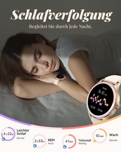 TOOBUR Smartwatch Damen DR06, 40 mm, Telefonfunktion, IP68, Beige