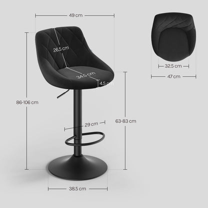 WOLTU Barhocker mit Samtbezug, höhenverstellbar, 360° drehbar, Schwarz