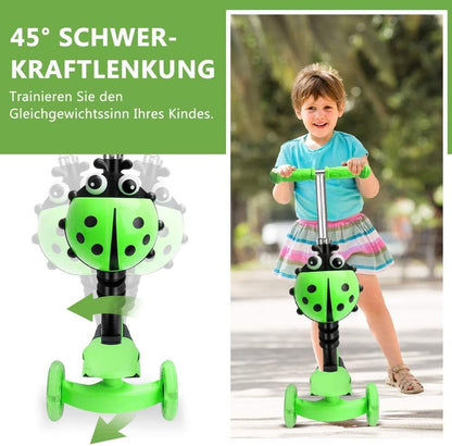 YOLEO 5-in-1 Kinderroller mit Sitz, Schubstange und Korb, grün