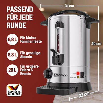 MONZANA Glühweinkocher 6,8L Heissgetränkespender Edelstahl