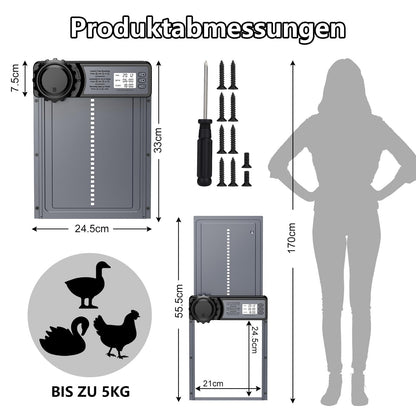 MASTERFUN Automatische Hühnerklappe Aluminium mit Timer und Display
