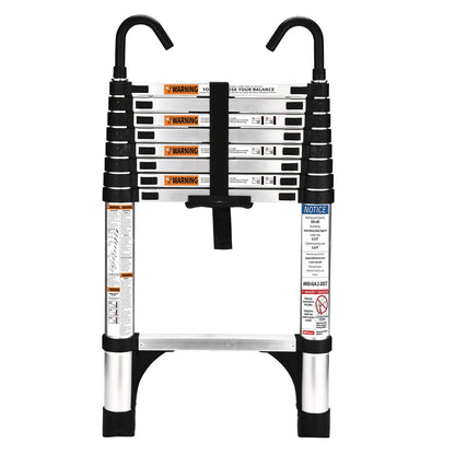 HBTower 2.6m Teleskopleiter Aluminium mit Haken - Silber. Silberne, ausziehbare Aluminiumleiter mit 2.6m Länge und Haken. Zum Arbeiten an Dächern und Dachrinnen.