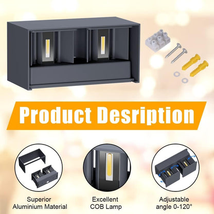 Klighten 24W LED Wandleuchte Innen/Aussen – Einstellbar, Anthrazit