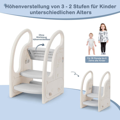 Onasti Tritthocker für Kinder, 3-stufig höhenverstellbar, Grau