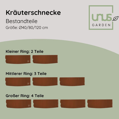 UNUS Garden Kräuterspirale Edelrost, 3 Ebenen, Ø 40–120 cm