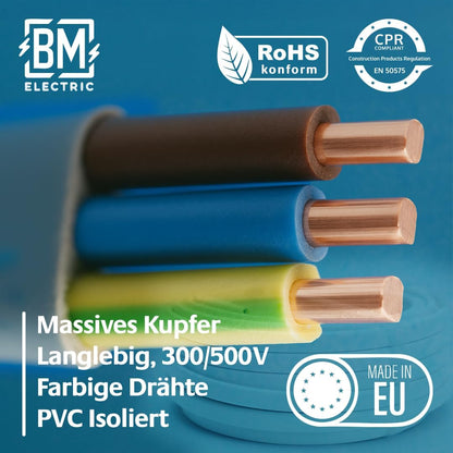 BM Electric NYM Kabel 3x1,5 mm² YDYp Flachkabel 25 m, 300/500 V