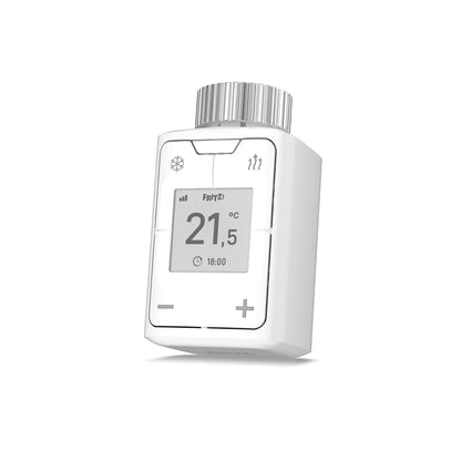 FRITZ! Smart Thermo 302 Heizkörperregler mit App-Steuerung und E-Paper-Display am Heizkörperventil