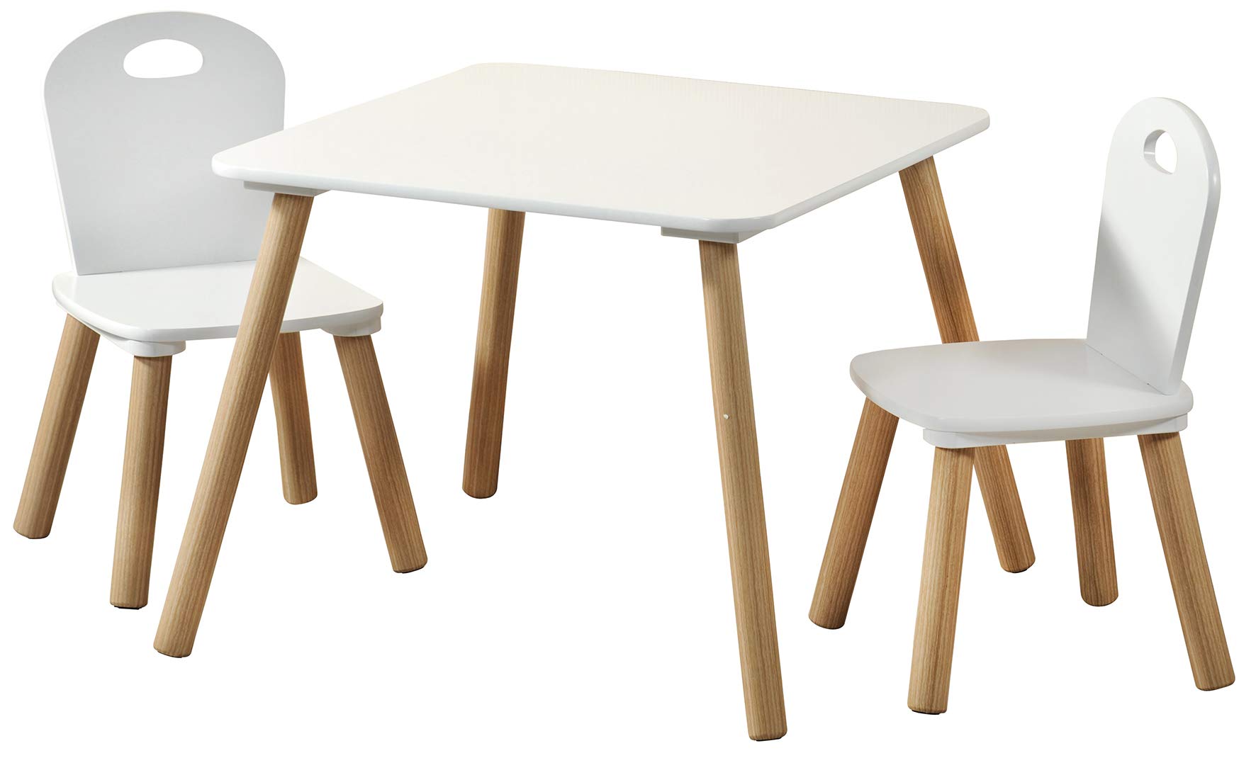 Kesper Kindertisch mit 2 Stühlen, Sitzgruppe weiss, 55 x 55 cm, Beine in Holzoptik