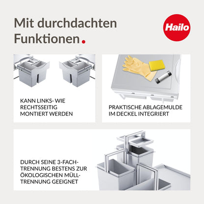 Hailo Raumspar Tandem 3644731 Einbau Mülleimer - 3-fach hellgrau