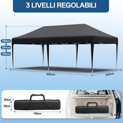 JUMMICO Faltpavillon 3x6m Partyzelt – Grau, 6 Seitenwände