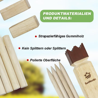 SunNordic Kubb Wurfspiel Set aus Gummibaumholz mit Tragetasche