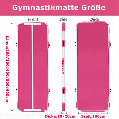 MEKETUM Airtrack Turnmatte aufblasbar, 3 m, 10 cm dick, Rosa