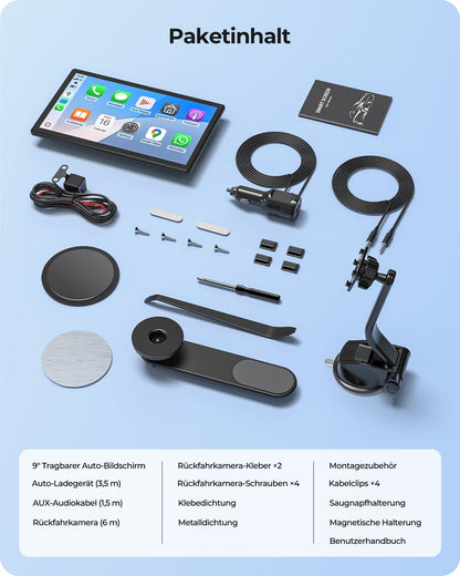 Krunia 9 Zoll Drahtloses CarPlay & Android Auto Display - tragbar