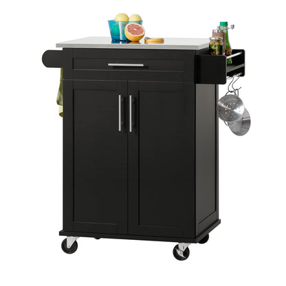SoBuy FKW110-SCH Küchenwagen Schwarz. Schwarzer, rechteckiger Rollwagen. Dient als mobile Kücheninsel mit Arbeitsfläche und Stauraum.