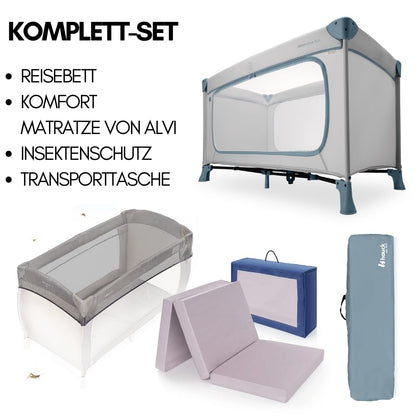 hauck Dream n Play Plus faltbares Baby Reisebett Set - Dusty Blue