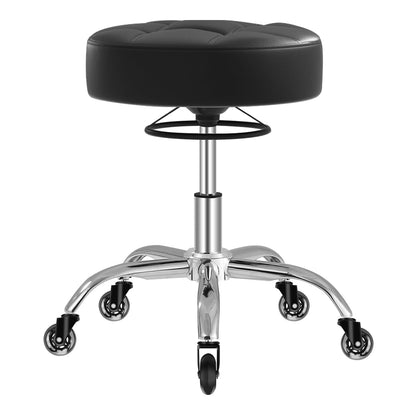 OUTMASTER Rollhocker höhenverstellbar, Drehhocker bis 180 kg, schwarz mit Chromfuss und gepolsterter Sitzfläche