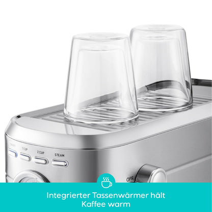 CASABREWS Espresso Siebträgermaschine Edelstahl 20 Bar – Silber