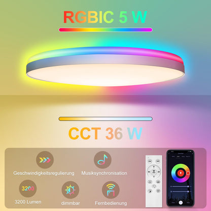 AmazeFun LED Deckenleuchte 48W dimmbar mit RGBIC und Fernbedienung